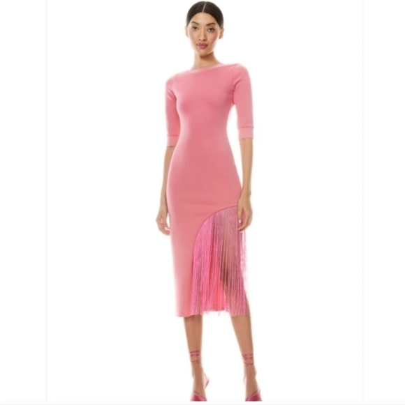 ALICE +OLIVIA ASYMMETRICAL FRINGE MIDI DRESS SIZE 6 - Picture 7 of 11